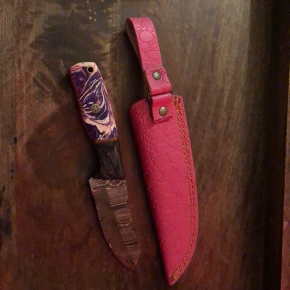 Damascus Knife Full Tang Corain and Wood Handle NWOT - Picture 9 of 9